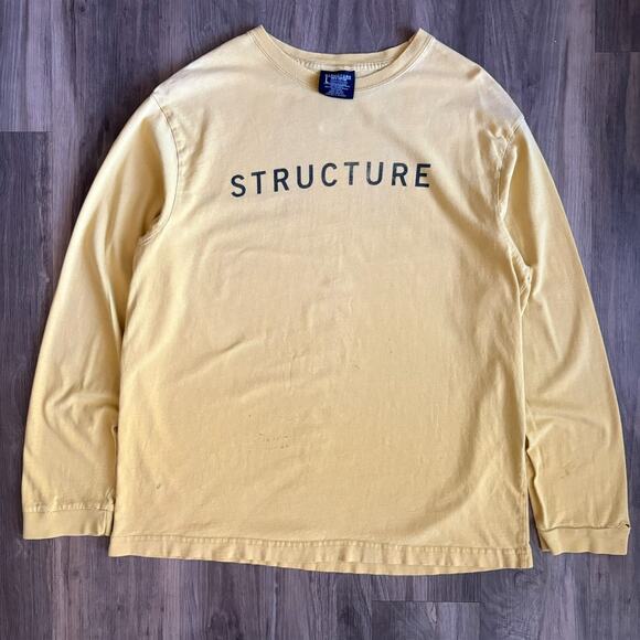 Vintage Structure Skate T-Shirt Thrashed Long Sleeve Men's Size L Yellow 90s Y2K - Picture 1 of 8